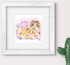 Art Print Matted: Playful Kitten Sweet Nursery Art Adorable Cats