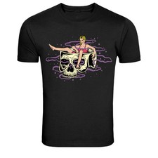 Pinup Girl Sitting On Skull Dark Art Graphic T-Shirt