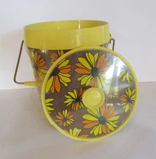 Vintage Thermo-Serv Ice Bucket Daisy Floral Yellow Orange Retro Insulated