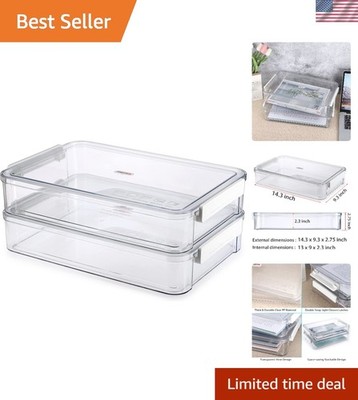 Transparent A4 Document Organizer - 2 Pack Airtight Storage Boxes in White
