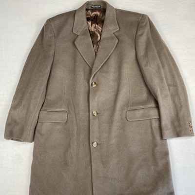 Vintage Silver Cloud Cashmere Wool Blend Overcoat Mens 44R Brown Tan Preppy