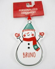 BRUNO Personalized Name Holiday Ornament Snowman Xmas Target Ganz 3.5" Ceramic