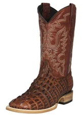 Mens Western Cowboy Boot Cognac Alligator Tail Pattern Leather Square Rodeo Bota