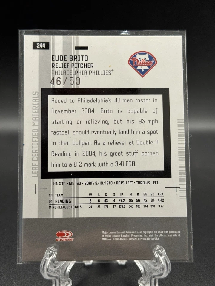 2005 Leaf Certified Materials Mirror Blue /50 Eude Brito #244 Rookie RC - Image 2 of 2