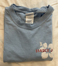Trader Joe's Logo Graphic Dusty Blue Cotton Knit Double-Sided Short Sleeve Tee S
