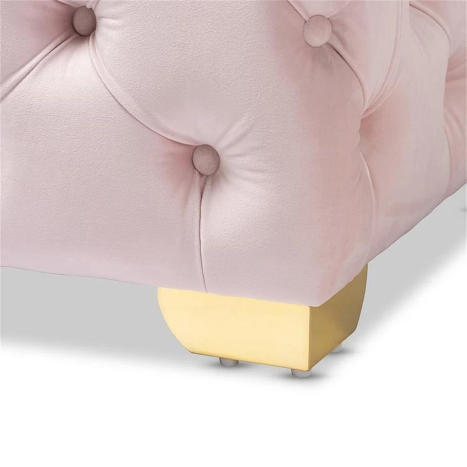 Baxton Studio Avara Modern Tufted Velvet Ottoman in Light Pink and Gold - Image 2 of 4