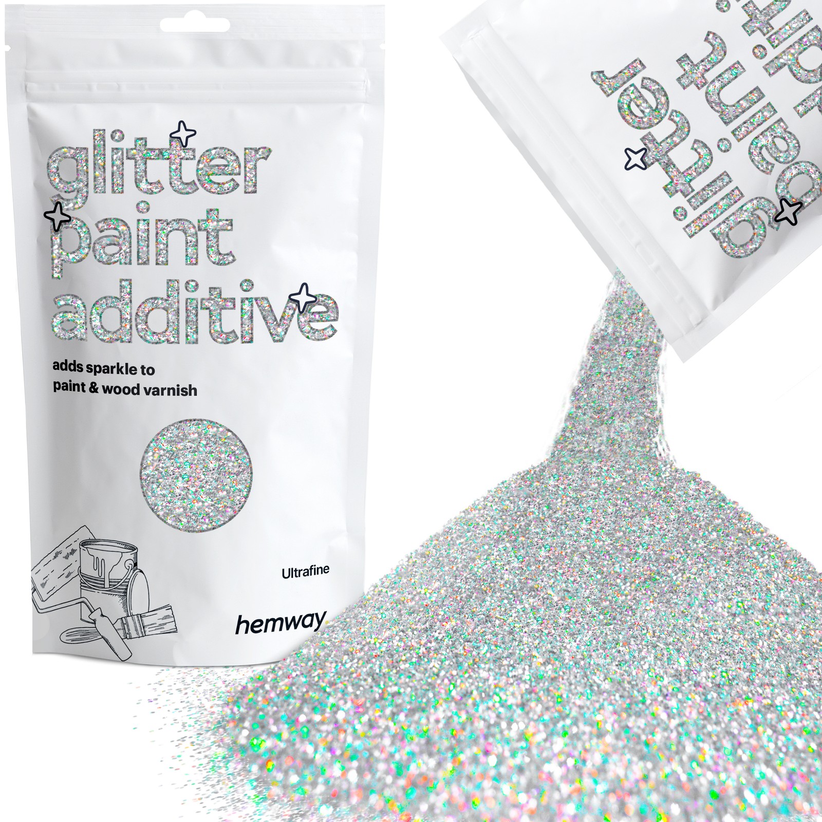 Hemway Glitter Paint Additive Silver Holographic Ultrafine Emulsion Walls