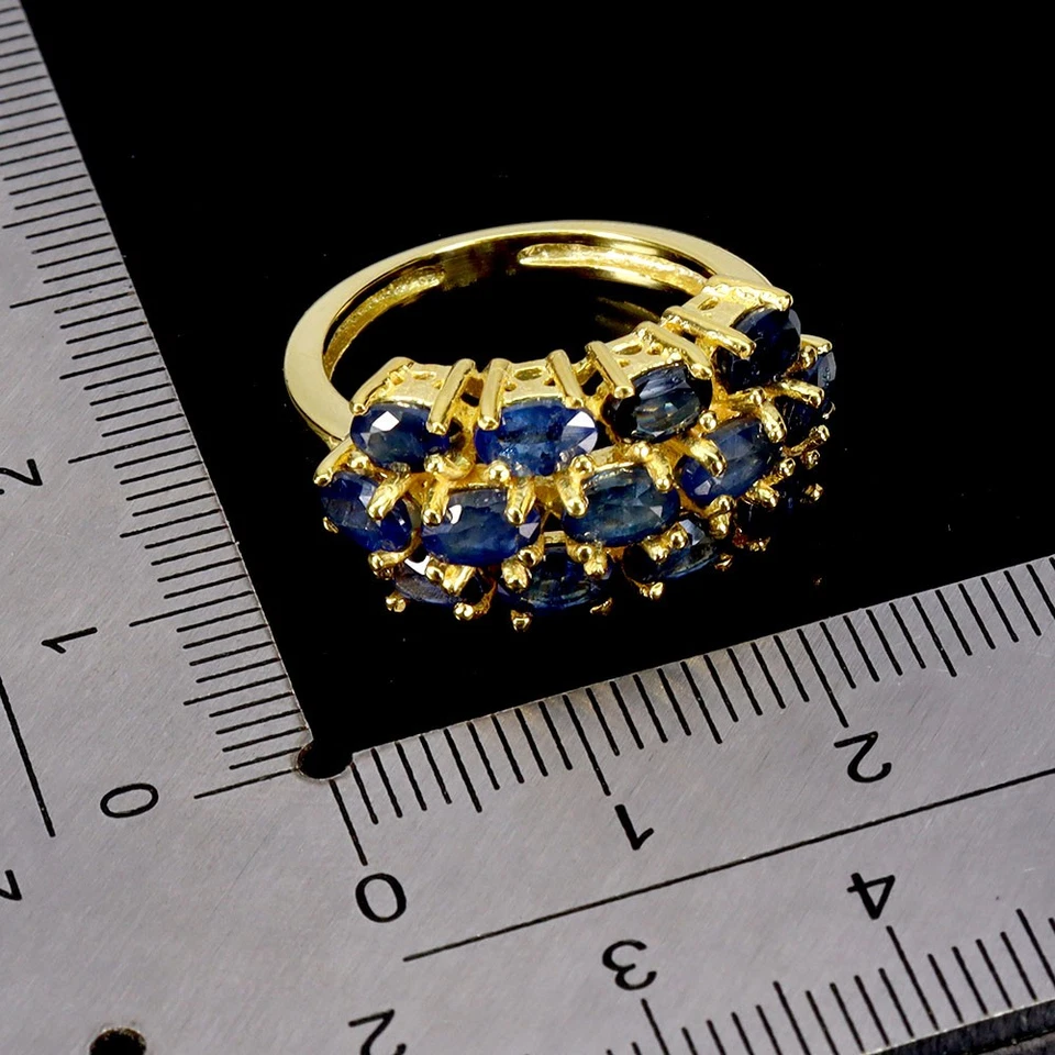 925 Anello Argento Sterling Ovale Zaffiro Blu 5x3mm Naturale Gemma Gioielli Sz 7 - Immagine 3 di 4