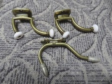 3 Vintage Brass Porcelain Knob Coat Hook Wall Mount Towel Hanger