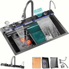 Stainless Steel Smart Sink with Digital Display, 29  18 Inch Waterfall Kitchen
