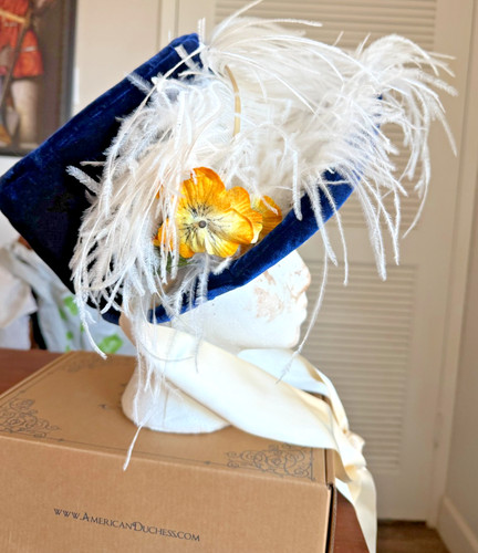 Regency era blue silk velvet bonnet