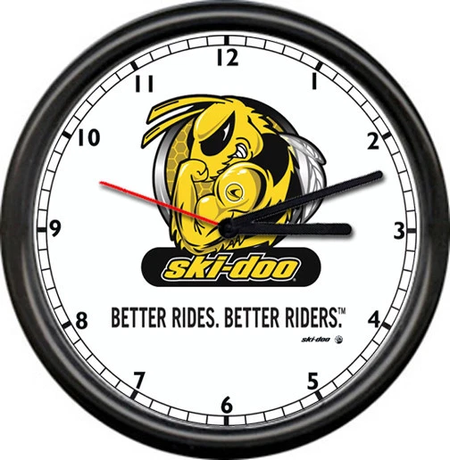 OFF THE WALL CLOCKS NEW Ski-Doo Snowmobile Angry Bee Racing Dealer Sales Service Sign Wall Clock