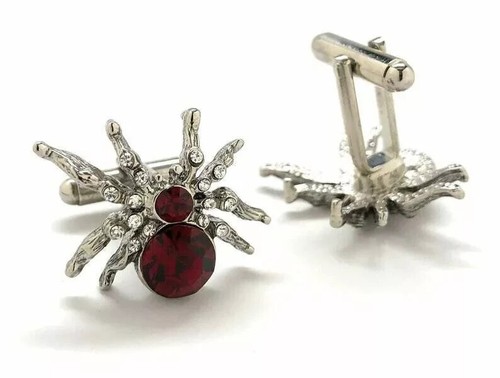 2.50Ct Round Lab Created Red Garnet Men's Wedding Cufflink 14K White Gold Plated - Picture 3 of 5