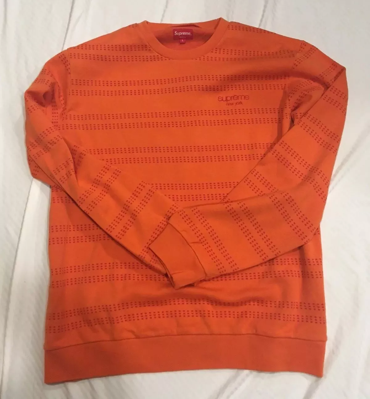 SUPREME Dash Stripe Crewneck orange taille grande SS18 semaine 8 PRÊT À EXPÉDIER