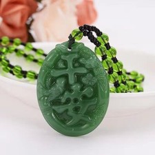Natural Green Jade Necklace Pendant Hand-Carved Lucky Amulet Chain fashion Gift