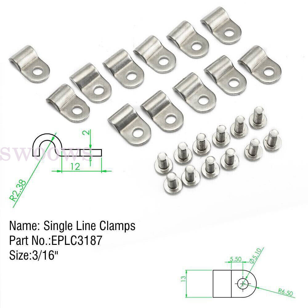 New Set Of 12 Single Brake Line Mounting Clamps 3/16 Stainless Steel eBay