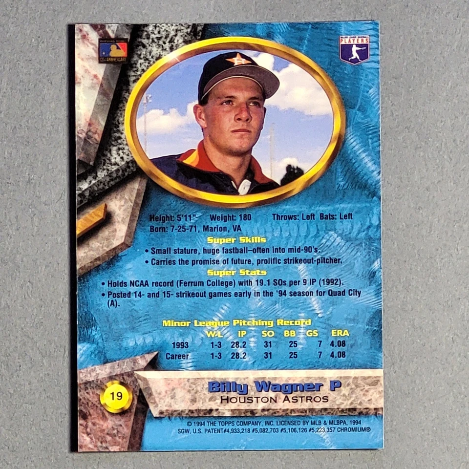 1994 Bowman's Best #19 Billy Wagner - Blue Refractor RC - Astros Rare Rookie HOF - Image 2 of 2