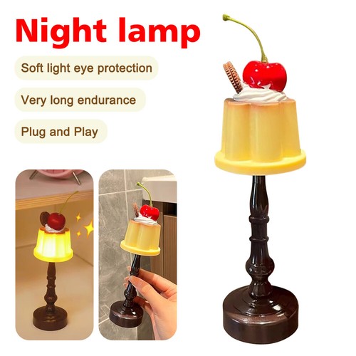 Cute Pudding LED Night Light Battery Powered Desk Table Lamp Bedroom Bedside - Picture 2 of 13