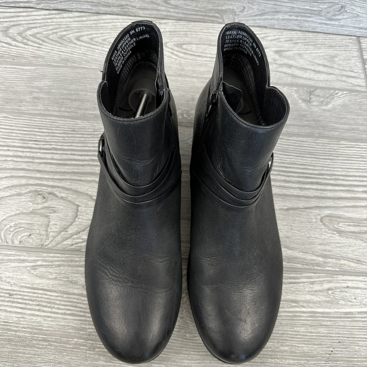 Abeo Maya Women s 9N Black Leather Ankle Boots Zipper Closure