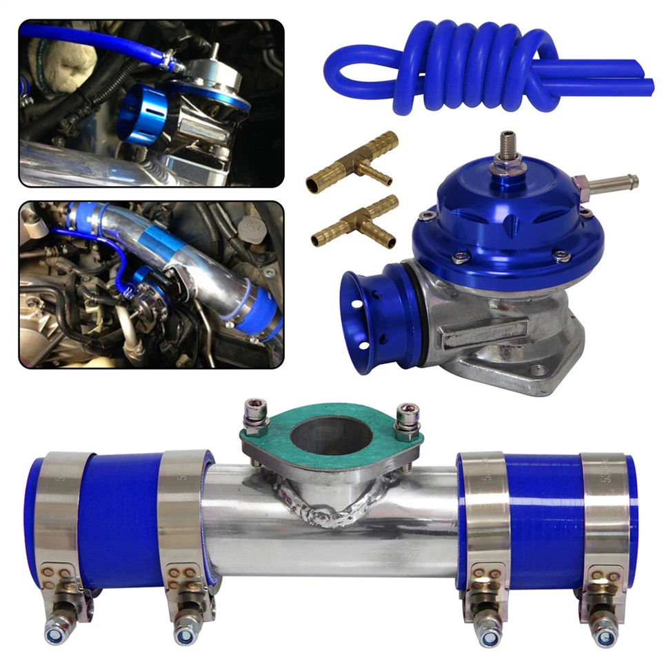 Type-RS 10PSI Blow Off Valve BOV +2" Flange Pipe Adapter Silicone Hose Kit Blue - Изображение 3 из 4