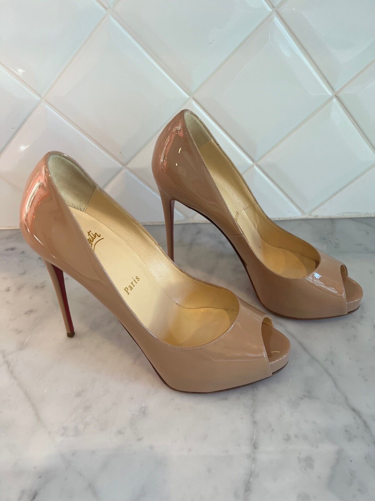 christian louboutin heels 38.5 Very Prive Patent Red Sole Pumps. 