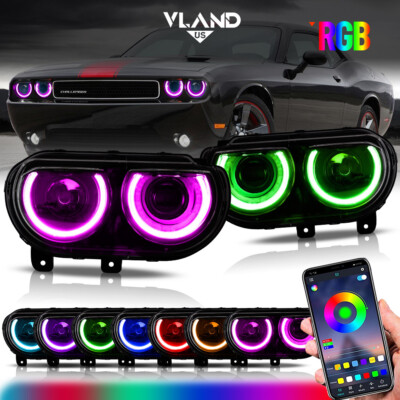 VLAND RGB LED Headlights For 2008-14 Dodge Challenger Base Coupe R/T SE SRT SXT