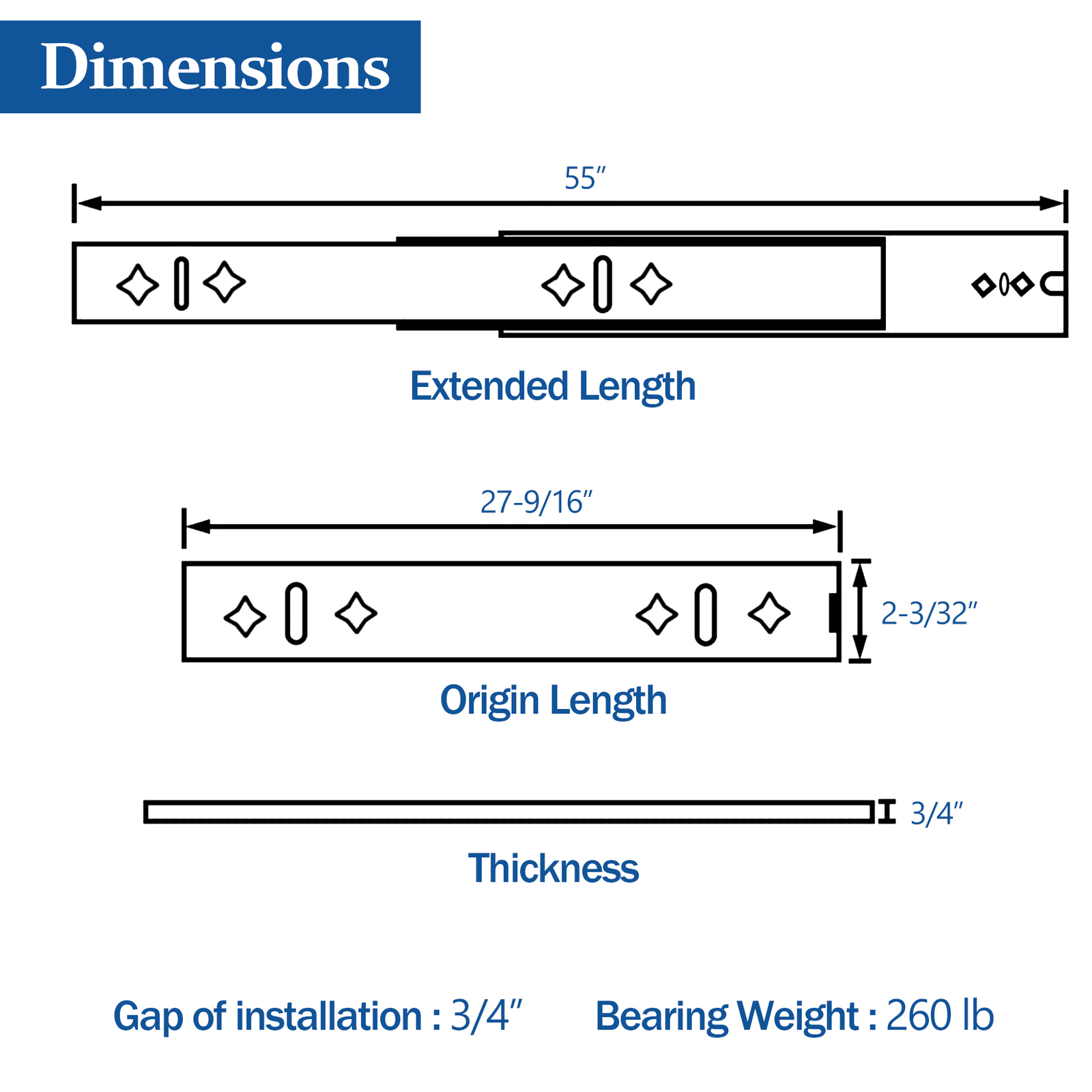 300lbs Ball Bearing Full Extension 18" - 40" With Lock