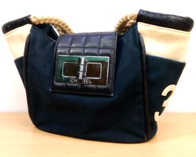CHANEL トートバッグ ネイビー 31 RUE CAMBON CHANEL 31 Rue Cambon Tote Bag Handbag Coco CC Logo Canvas Leather