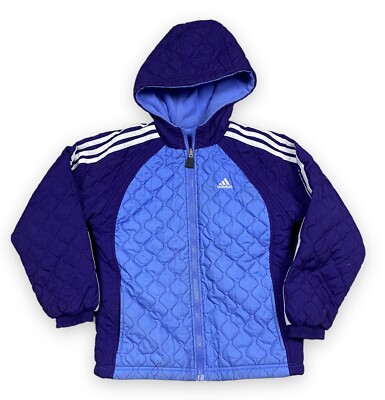 Vtg Y2K Adidas Reversible Hooded Jacket Purple 3 Stripes Fleece