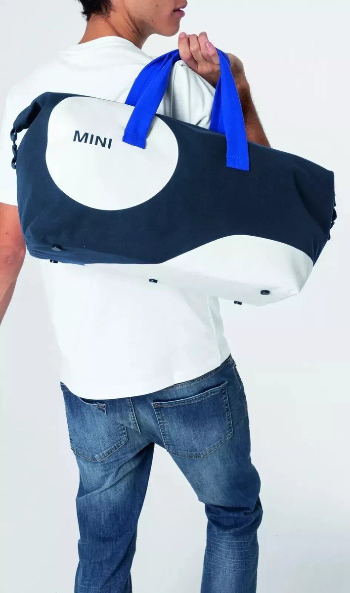 NEW MINI DUFFLE BAG WHITE AND BLUE CAR FACE DETAIL ZIP FASTENING