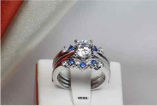 GORGEOUS WHITE  BLUE CZ SILVER 925 LADIES ENGAGEMENT WEDDING CZ RING SET