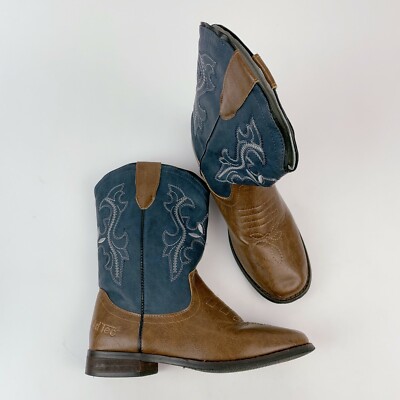 AdTec Boys 8'' Pull On Western Boots Navy Blue Brown 6581 Size US 3