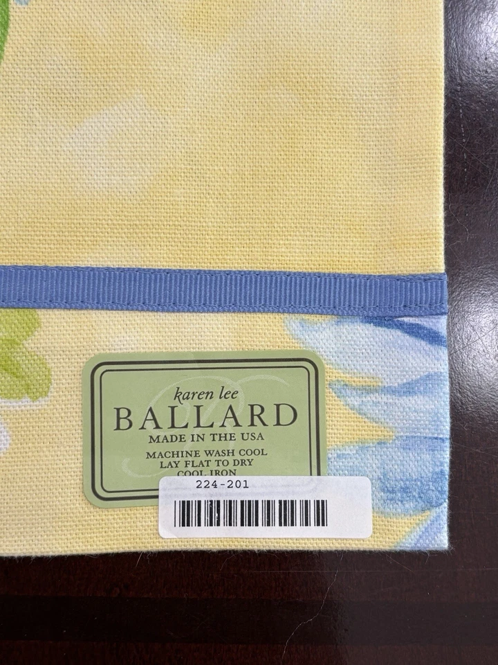 Karen Lee Ballard Placemat & Napkins Set of 2 Yellow w/ Blue Floral, Ribbon Trim - Image 2 of 4