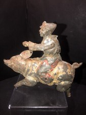 EXTREMELY RARE GERMAN CLOWN RIDING A PIG HAND PAINTED TIN