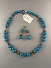 Handcrafted Necklace 22 / Earring Set Turquoise, Silver