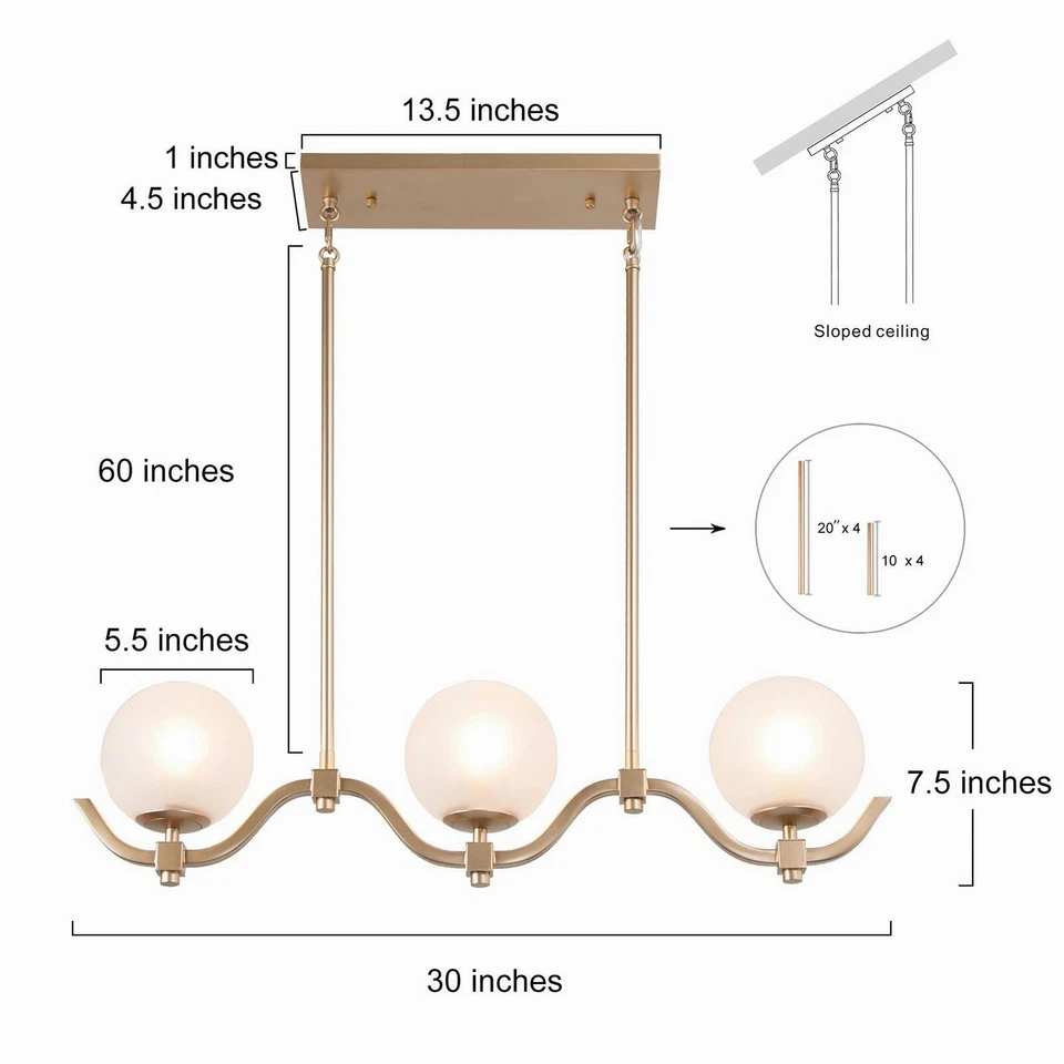 Globo de vidrio opalino y oro mate LNC Ellan de 3 luces moderno/contemporáneo Foto 3 de 4