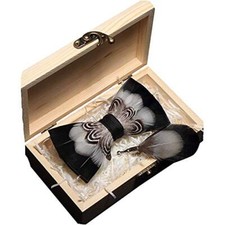 Peacock Bow Tie Feather Pre-tied Bowtie Brooch Sets Tuxedo Banquet Necktie K