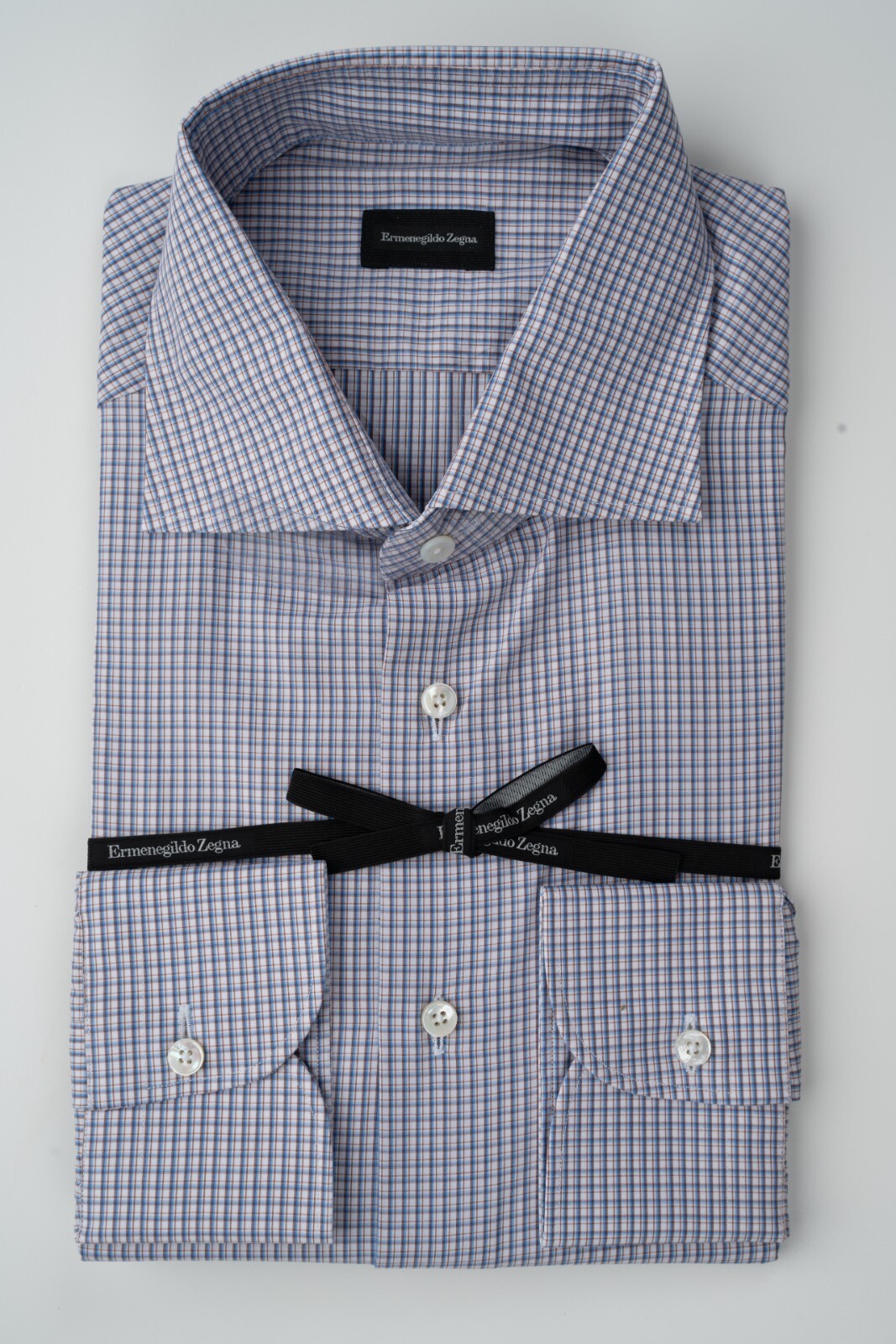 Новая рубашка из хлопка в голубую клетку ERMENEGILDO ZEGNA с воротником-стойкой 17 12 44 42590₽