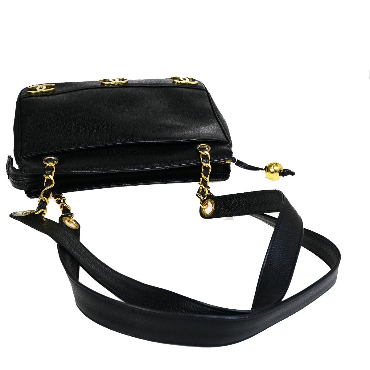 CHANEL Triple CC Logo Chain Shoulder Tote Bag Caviar Leather CHANEL Triple CC Logo Chain Shoulder Tote Bag Caviar Leather