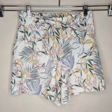 C&C California Shorts Floral Linen Blend Size 2 Belted Tie Waist Pull On Pockets