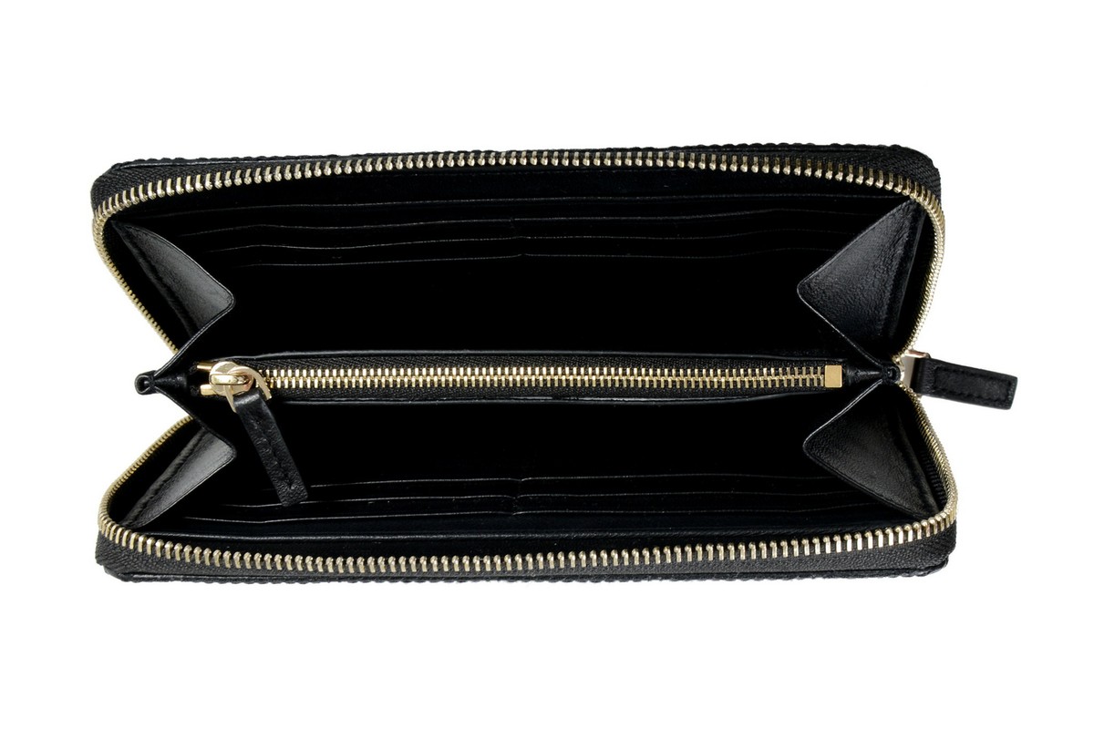 Versace Women's Black 100% Textured Leather Zip Around