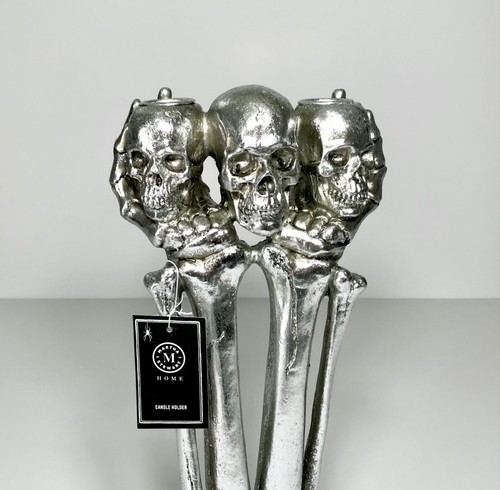 GOTHIC HALLOWEEN TALL SKULL BONES MARTHA STEWART CANDLEHOLDER DECORATION NEW - Picture 8 of 10