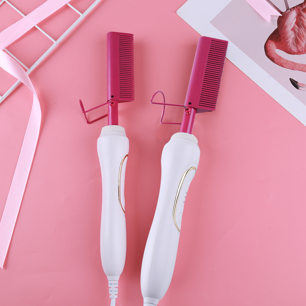 Portable Hairbrush Straightener Curler Wet Dry Heating Comb (EU White