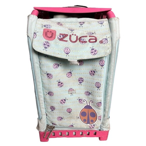 Zuca Pink Frame With Blue Butterfly Bag Preowned Rolling Wheels Bag Skating