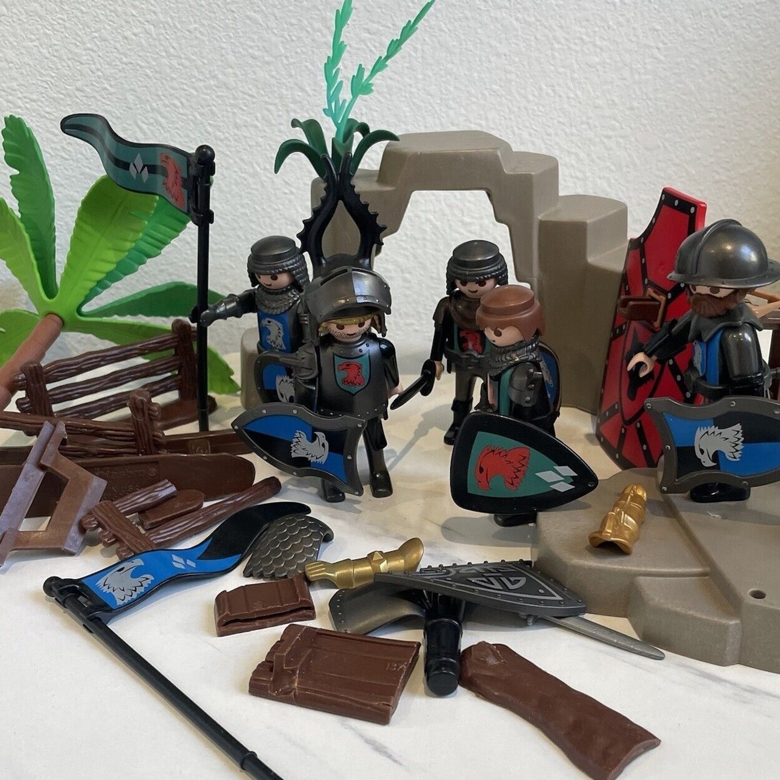 Playmobil Medieval Lot Knights Trees Weapons Figures Rocks Accessories Castle