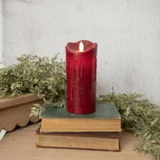 Ragon House Realistic 3"x7" Cranberry Red Moving Flame Pillar Timer Candle