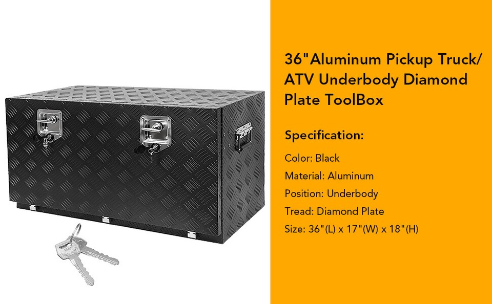 36" Wide Aluminum Diamond Plate Under Bed Under Body Tool Box Storage