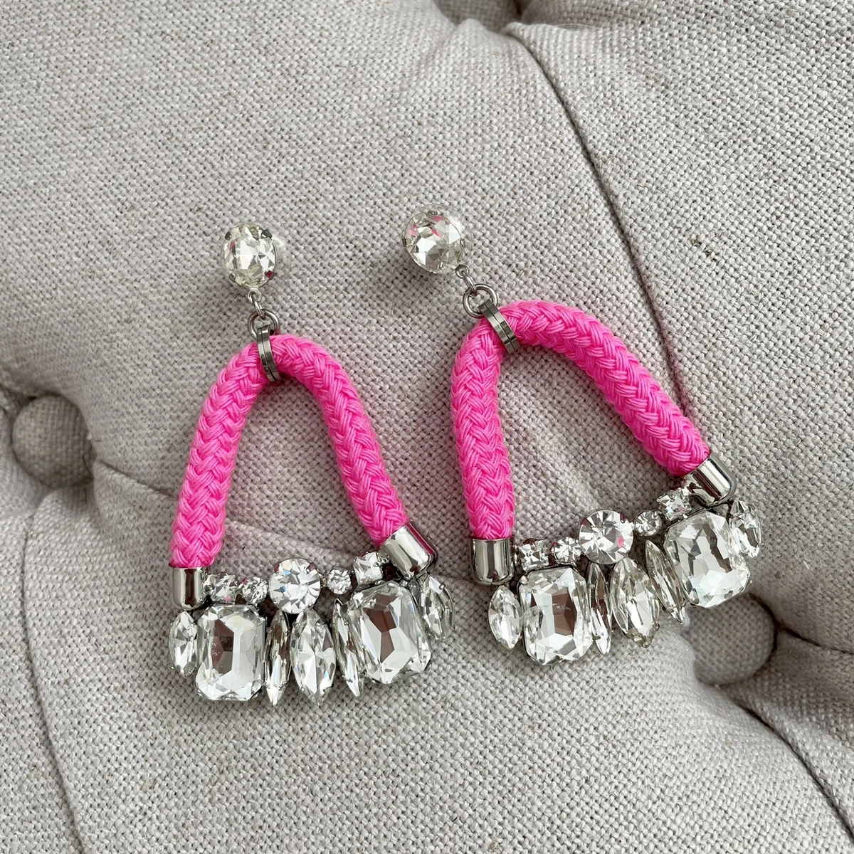 NEW Topshop Freedom Neon Pink Rhinestone Dangle Earrings eBay