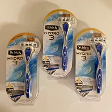 3 Schick Hydro 3 Razor Handles with 6 Cartridges