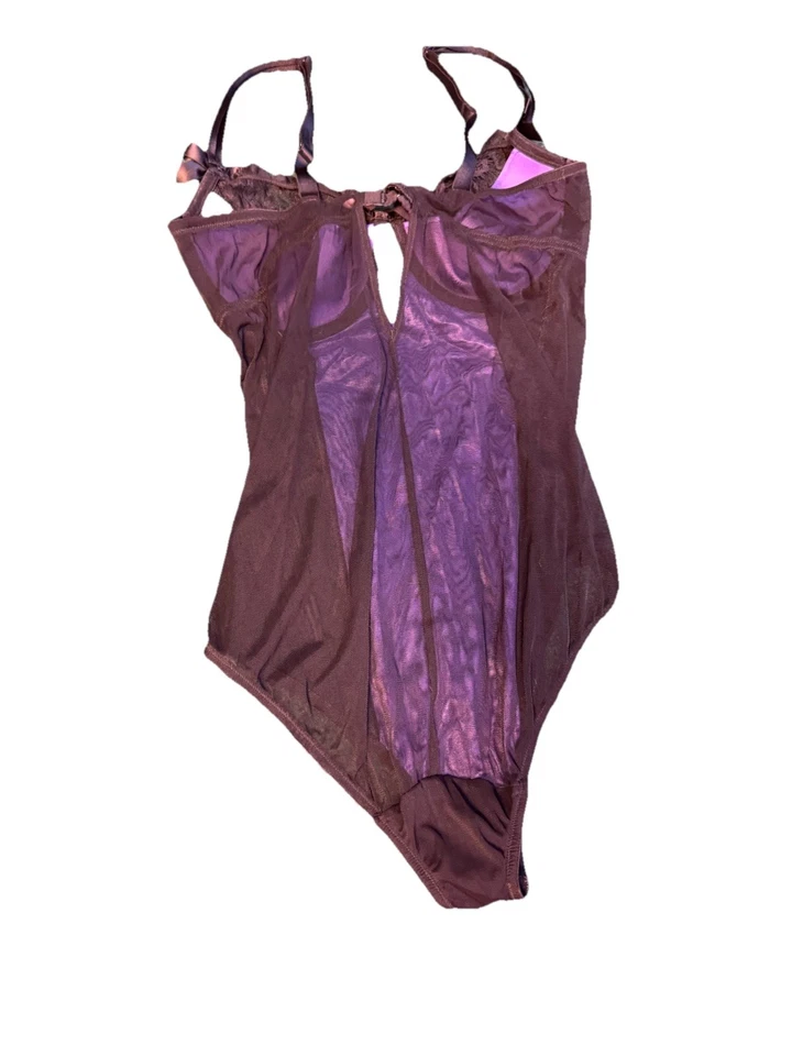 Cacique 18/20 Lace Mesh Underwire Bodysuit Purple Black Lingerie One Piece Plus - Image 3 of 4
